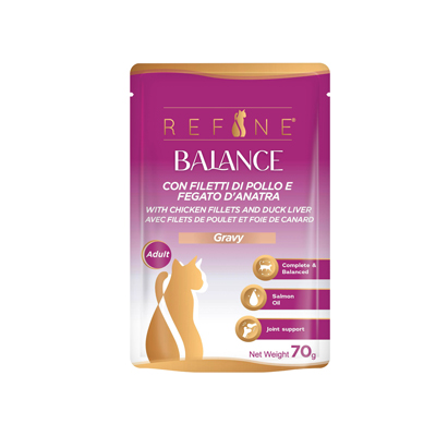 cibo umido per gatto refine balance con pollo e fegato d'anatra