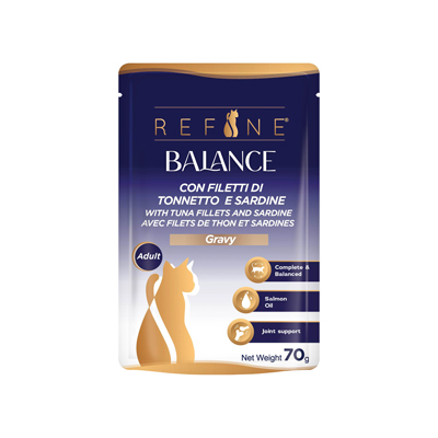 cibo umido per gatto refine balance con tonnetto e Sardine